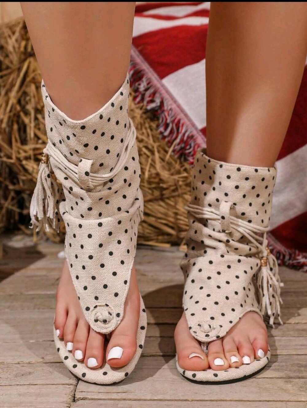 NEW Fashionable Polka-Dot Print Lace-Up Wrap Around Sandals